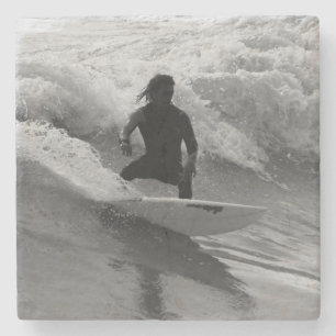 Surfing The Waves Grayscale Stone Coaster