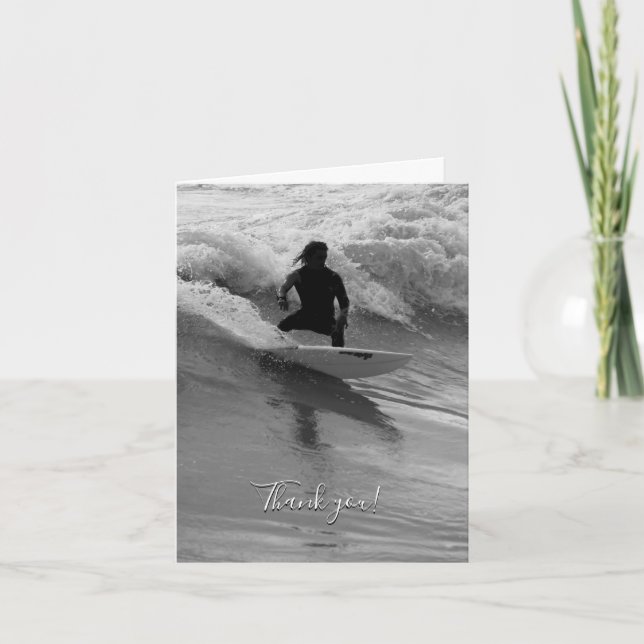 Surfing The Waves Grayscale Thank You Card (Front)