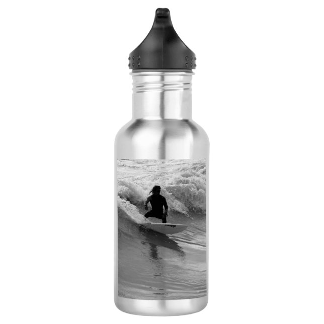 Surfing The Waves Grayscale Water Bottle (Right)
