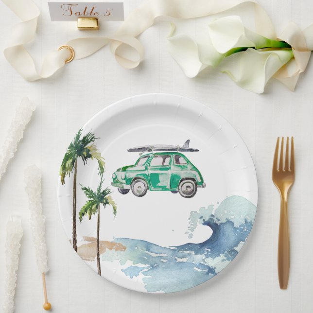 Surfing Theme Baby Shower Invitation Beach Baby  Paper Plate (Wedding)