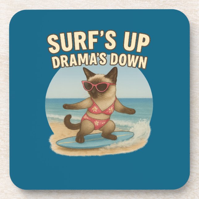 Surfing themed for Siamese Cat  Coaster (Front)