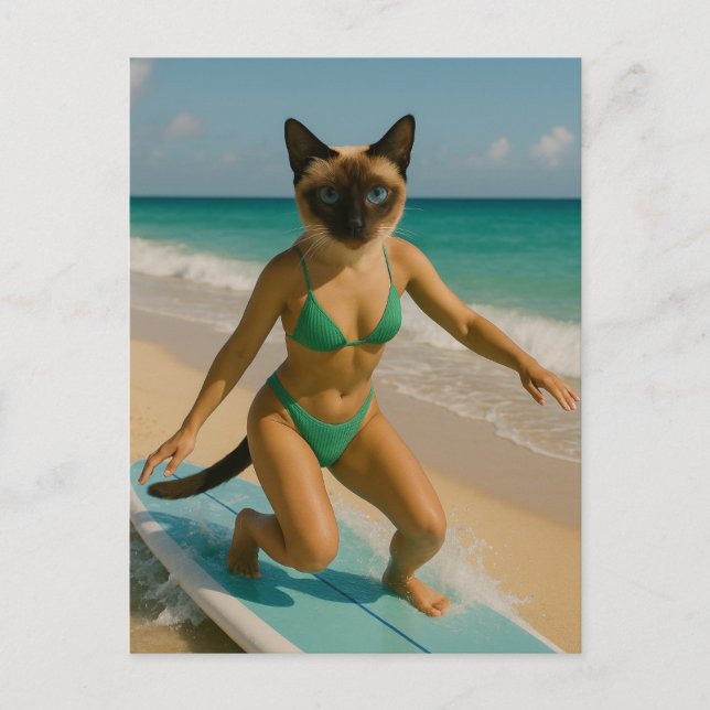 Surfing themed for Siamese Cat lovers Postcard (Front)