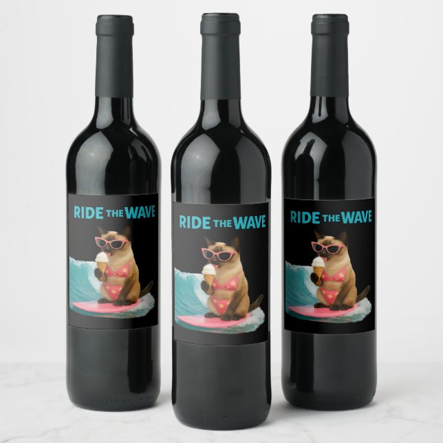 Surfing themed party for Siamese Cat lovers Wine Label (Bottles)