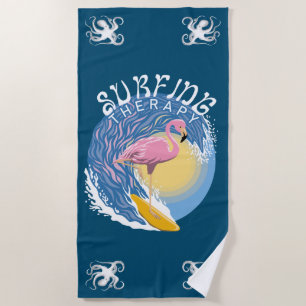 Surfing Therapy - Summer Flamingo Beach Towel