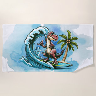 Surfing tropical dinosaur beach towel