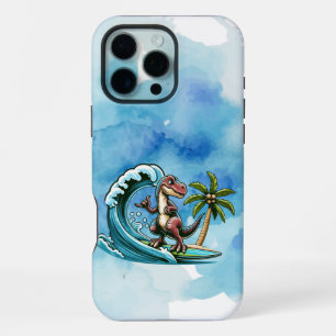 Surfing tropical dinosaur iPhone 16 pro max case