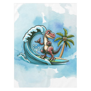 Surfing tropical dinosaur tablecloth