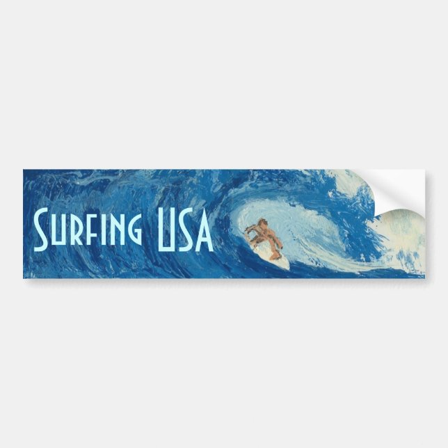 Surfing USA Bumper sticker surf art surfer sticker (Front)