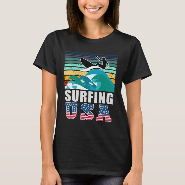 Surfing USA Sports Team Patriotic American Sport S T-Shirt (Front)