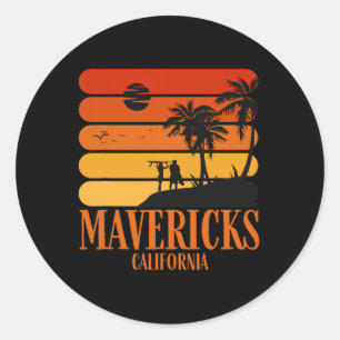 Surfing Vintage Mavericks Beach California Retro S Classic Round Sticker