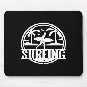 Surfing Vintage Palm Trees Ocean Sunset Scene  Mouse Pad