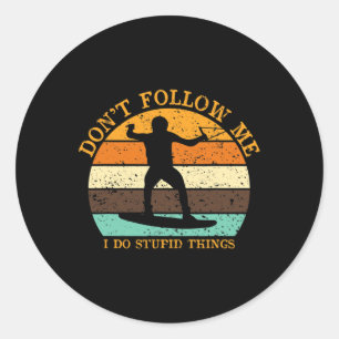 Surfing Vintage Surfer Beach Sunset Surf Classic Round Sticker