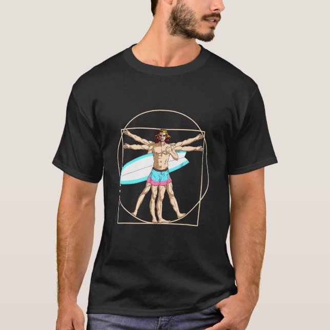 Surfing Vitruvian Man Surf Surfing T-Shirt (Front)