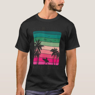 Surfing Waikiki Beach Hawaiian Sunset Palm Tree Su T-Shirt
