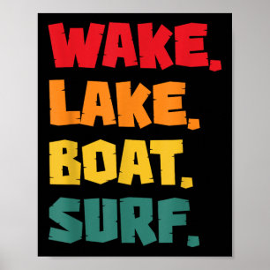 Surfing Wake Lake Boat Surf Retro Poster