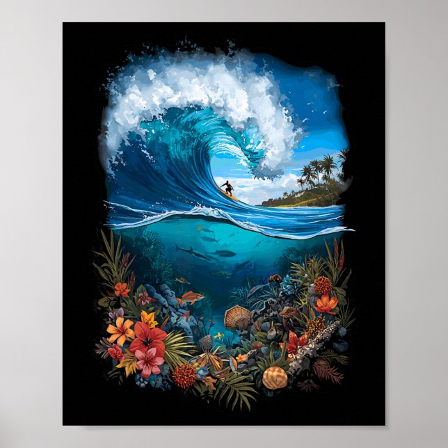 Surfing Wave Tropical Ocean Beach Horizon  Poster (Front)