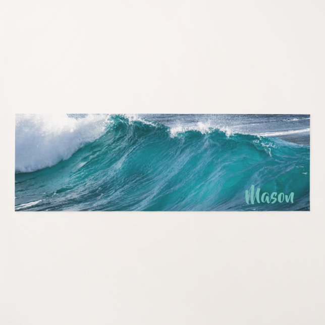 Surfing Wave (with personalised name) Yoga Mat (Front (Horizontal))