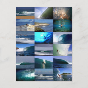 Surfing waves montage postcard