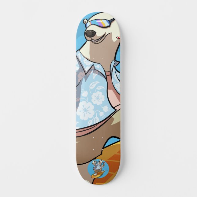 Surfing with Cocktail Cool Cartoon Polar Bear Skateboard (Front)