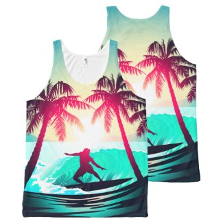 Surfing with palm trees All-Over print tank top