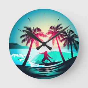 Surfing with palm trees round clock