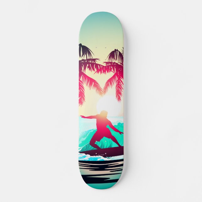 Surfing with palm trees skateboard (Front)