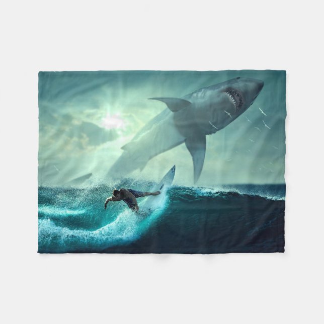 Surfing with Sharks Fleece Blanket (Front (Horizontal))