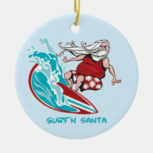 Surf'n Santa Ceramic Tree Decoration