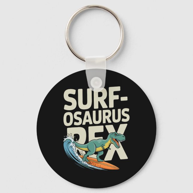 Surfosaurus Rex Funny Surfing Dinosaur  Key Ring (Front)