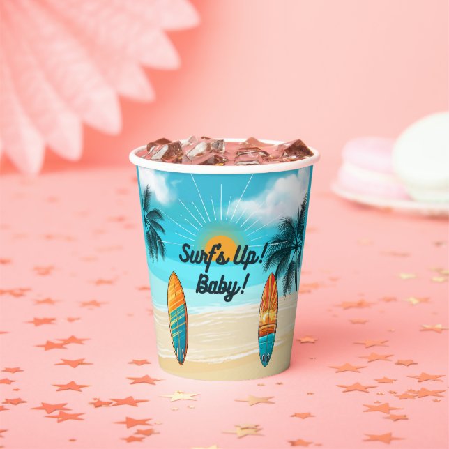 Surf's Up Baby - Baby Shower Paper Cups (Insitu)