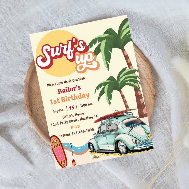 Surfs Up Beach 1st Birthday Invitation (Creator Uploaded)