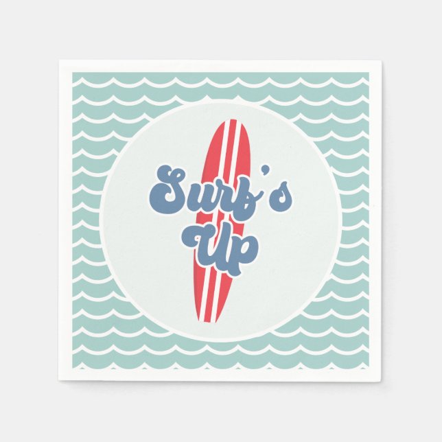 Surfs Up Beach Birthday Napkin (Front)