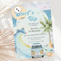 Surf's Up Beach Retro Blue Surf Summer Birthday 