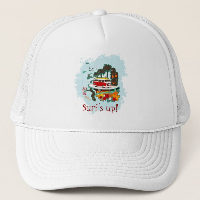 Surf's Up! Beach Scene Trucker Hat (Front)