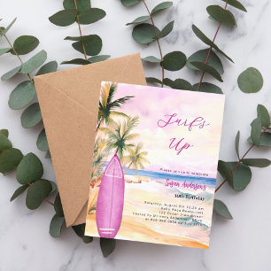 Surf's up beach surfboard girl birthday invitation