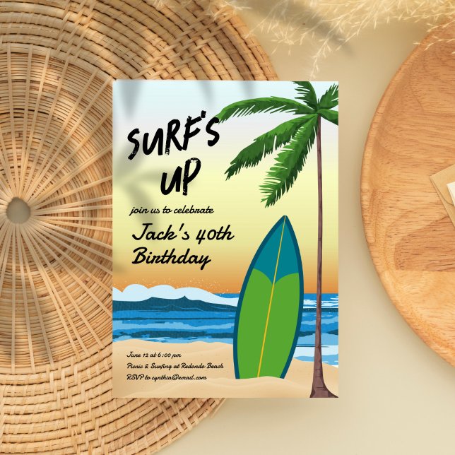 Surf's Up Beach Themed Birthday Invitation (Creator Uploaded)