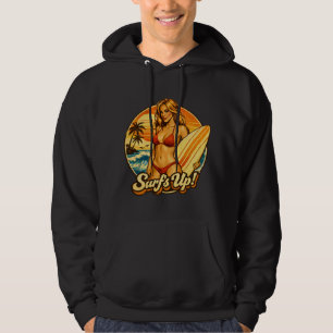 Surf's Up Bikini Pin-Up   Retro Surf Shop Graphic Hoodie