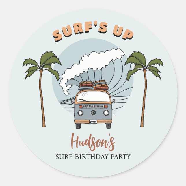 Surf's Up Birthday Classic Round Sticker (Front)