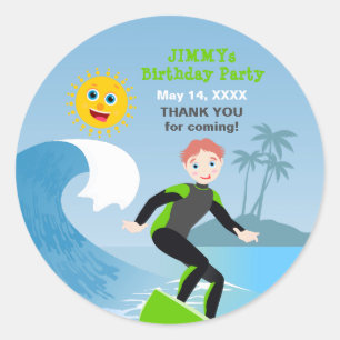 Surf's up boy Birthday Party Classic Round Sticker