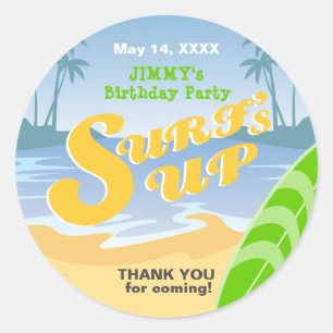 Surf's up boy Birthday Party Classic Round Sticker