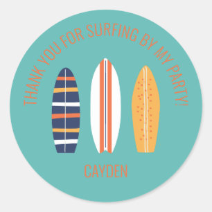 surfs Up BOY Surfboard beach Birthday Party Favour Classic Round Sticker