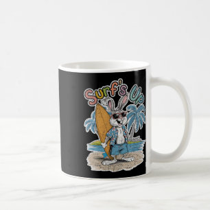 Surfs Up Bunny Rabbit Surfer Surf Board Summer Ret Coffee Mug