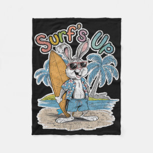 Surfs Up Bunny Rabbit Surfer Surf Board Summer Ret Fleece Blanket