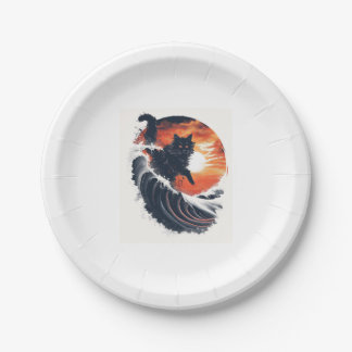 Surf's Up Cat Paper Plate