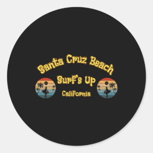 Surf's Up Funny Beach Vintage Surfing Skull Santa Classic Round Sticker