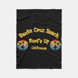 Surf's Up Funny Beach Vintage Surfing Skull Santa Fleece Blanket