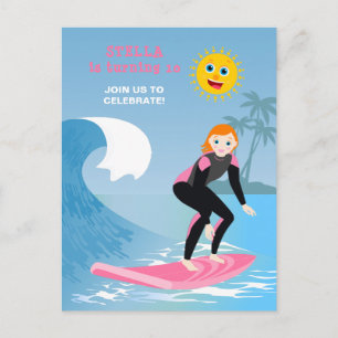 Surf's up Girly Birthday Party Invitation Postcard