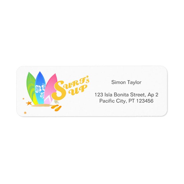 Surf's up Girly Birthday Party Return Address Label (Front)