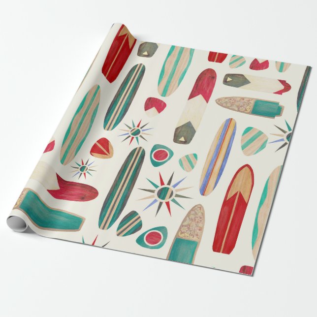 Surfs Up in the 1950's Wrapping Paper (Unrolled)