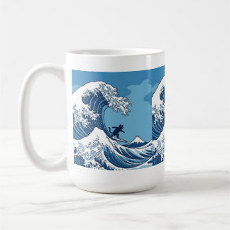 Surf's Up, Kanagawa – The Great Wave Cat Surfer Coffee Mug